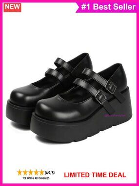 Mary Jane Heels Faux Leather Platform Chunky High Party Dress Shoes